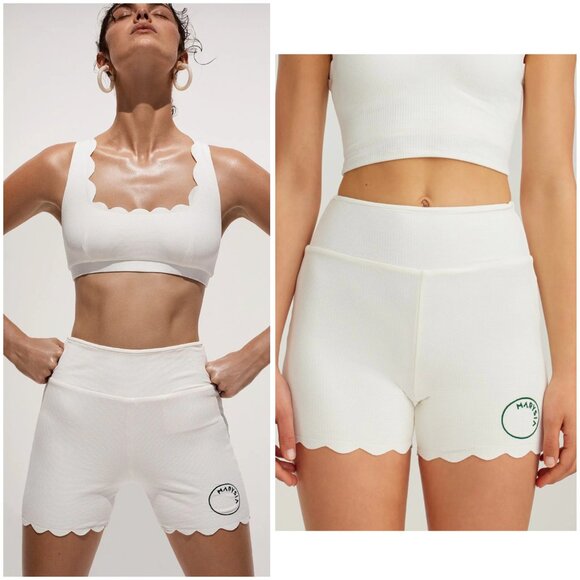 MARYSIA SPORT Billy Jean Scalloped Biker Tennis Shorts Athletic size XS Ivory - Picture 1 of 11